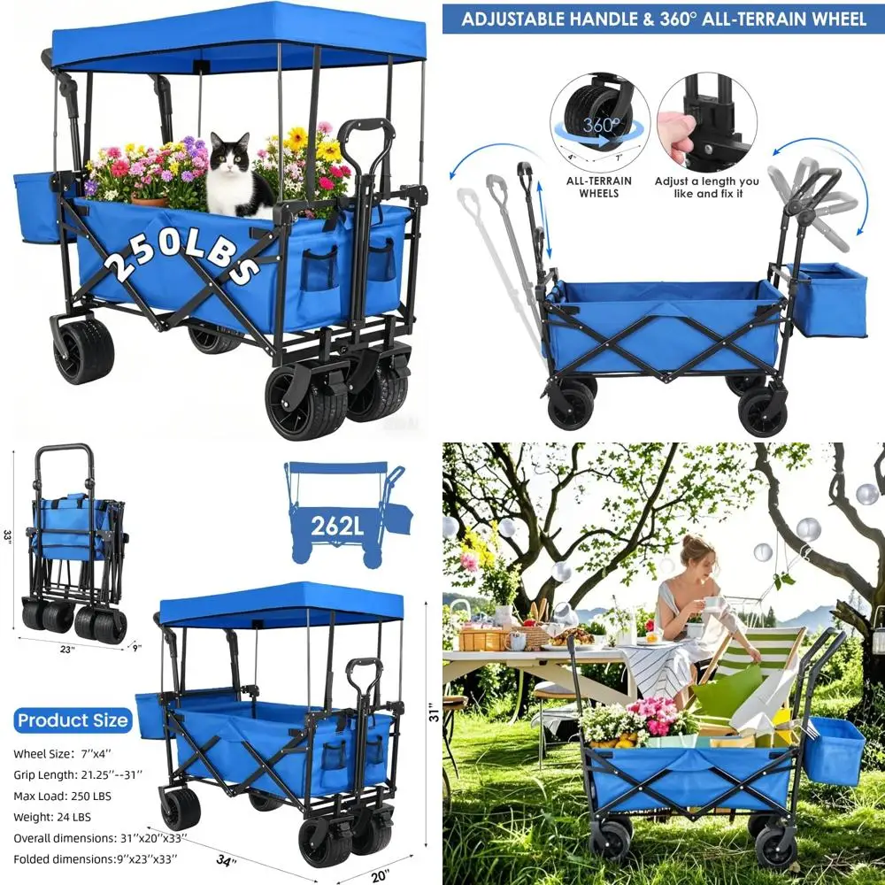 Collapsible Extra Large Wagon with Removable Canopy, 250lbs Capacity, 262L Foldable Garden Cart with Rear Storage, Heavy Duty fo
Collapsible Extra Large Wagon with Removable Canopy, 250lbs Capacity, 262L Foldable Garden Cart with Rear Storage, Heavy Duty fo