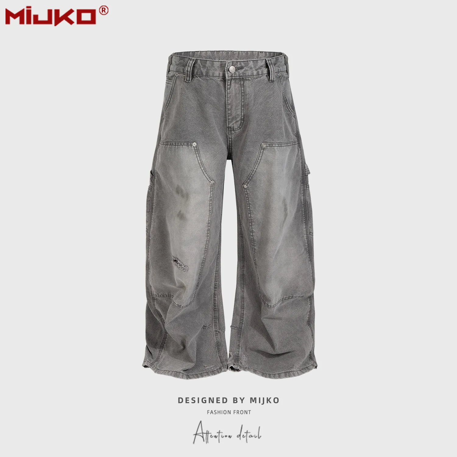 MIJKO Unisex Wide Leg Jeans Gray Patchwork Design with Small Toggle Detail Men's And Women's G6924
MIJKO Unisex Wide Leg Jeans Gray Patchwork Design with Small Toggle Detail Men's And Women's G6924