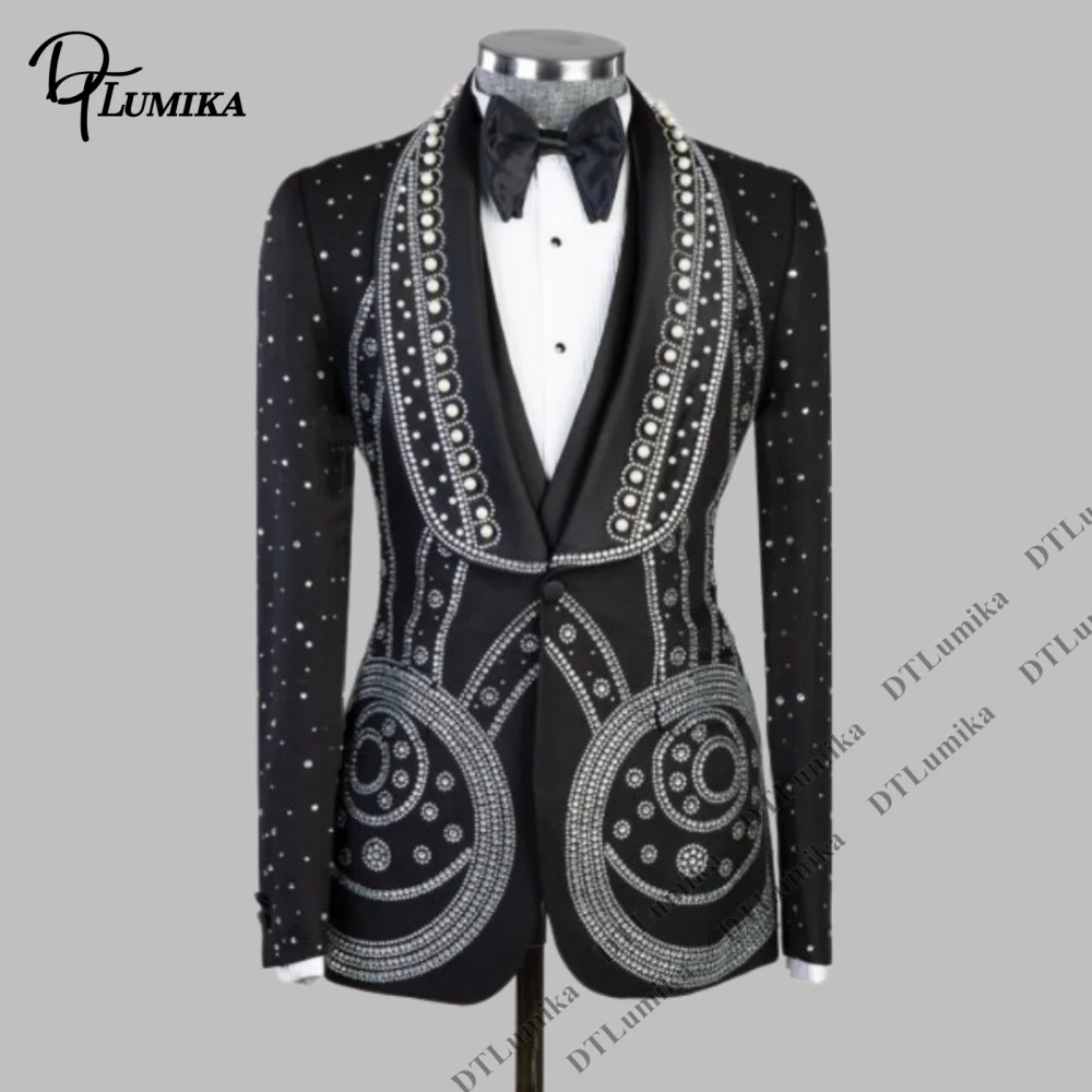 DTLumika 3 Piece Formal Suit Vest Pants Three Pieces Men Black Rhinestone Pearl Tuxedo Suit Custom Shawl Lapel Wedding Groom
DTLumika 3 Piece Formal Suit Vest Pants Three Pieces Men Black Rhinestone Pearl Tuxedo Suit Custom Shawl Lapel Wedding Groom