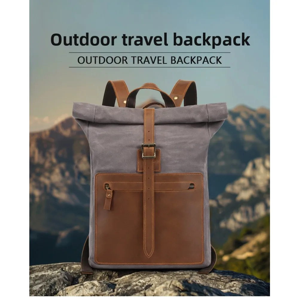 Outdoor Backpack New with Crazy Horse Leather Schoolbag Oil Wax Canvas Travel Backpack Large Capacity
Outdoor Backpack New with Crazy Horse Leather Schoolbag Oil Wax Canvas Travel Backpack Large Capacity