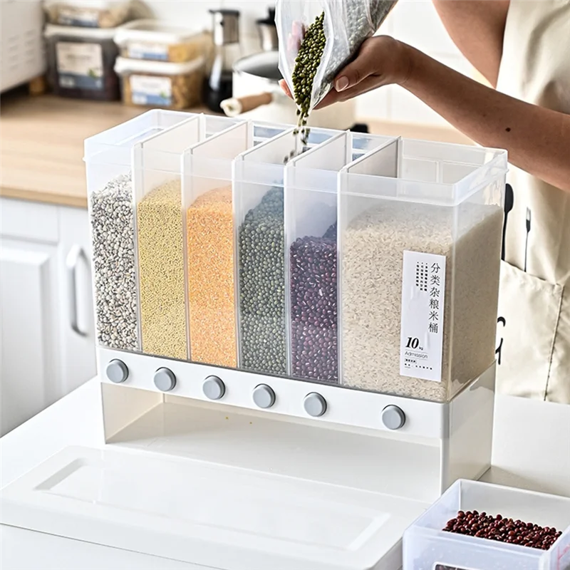 Wall-Mounted Partitioned Storage Barrel,6-Grid Dry Food Storage Container, Dried Fruit Organizer, Food Storage Box
Wall-Mounted Partitioned Storage Barrel,6-Grid Dry Food Storage Container, Dried Fruit Organizer, Food Storage Box