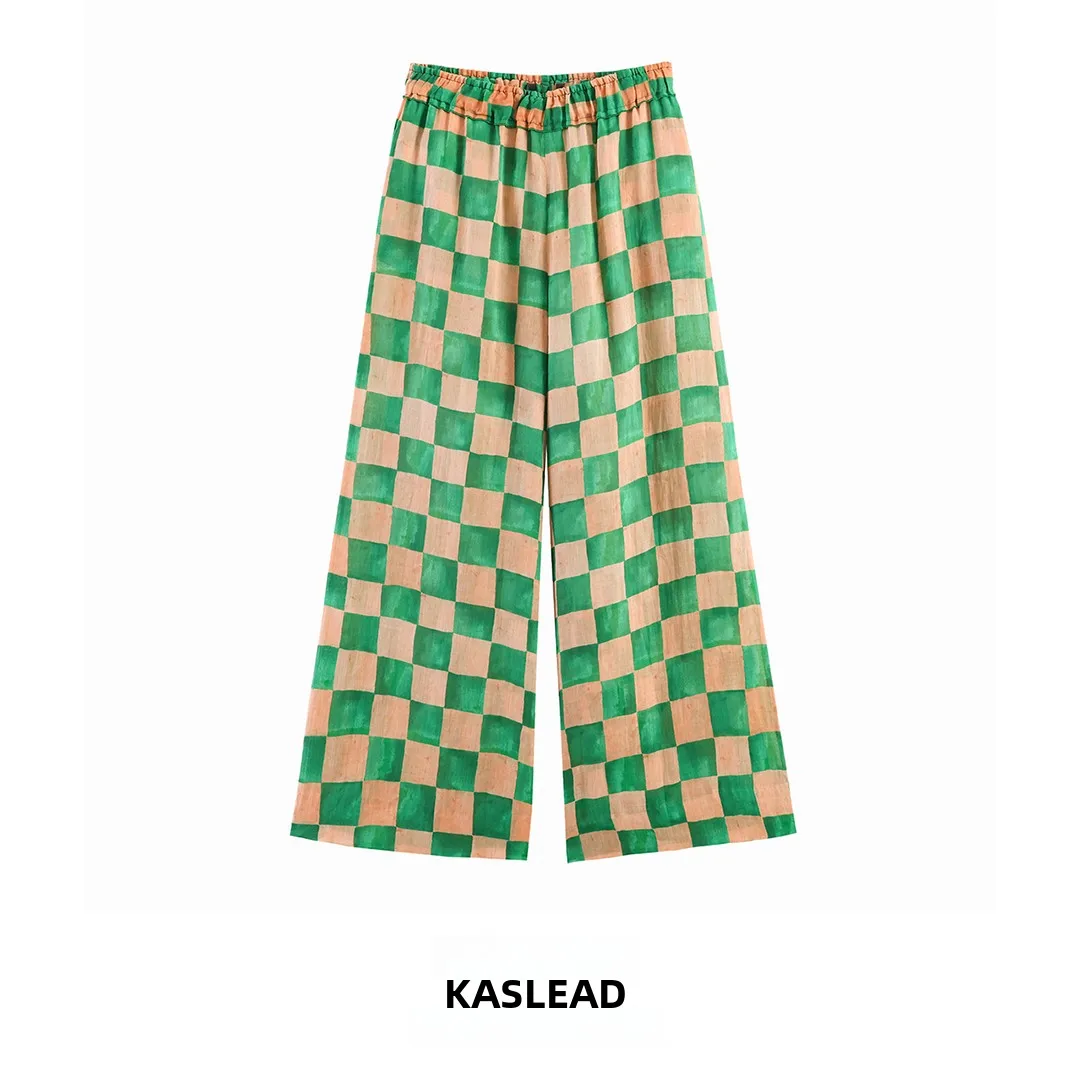 Fashionable Versatile Women's Wide Leg Pants Checkered Hemp Natural Waist Polyester Fiber Casual Trousers Summer 2026
Fashionable Versatile Women's Wide Leg Pants Checkered Hemp Natural Waist Polyester Fiber Casual Trousers Summer 2026