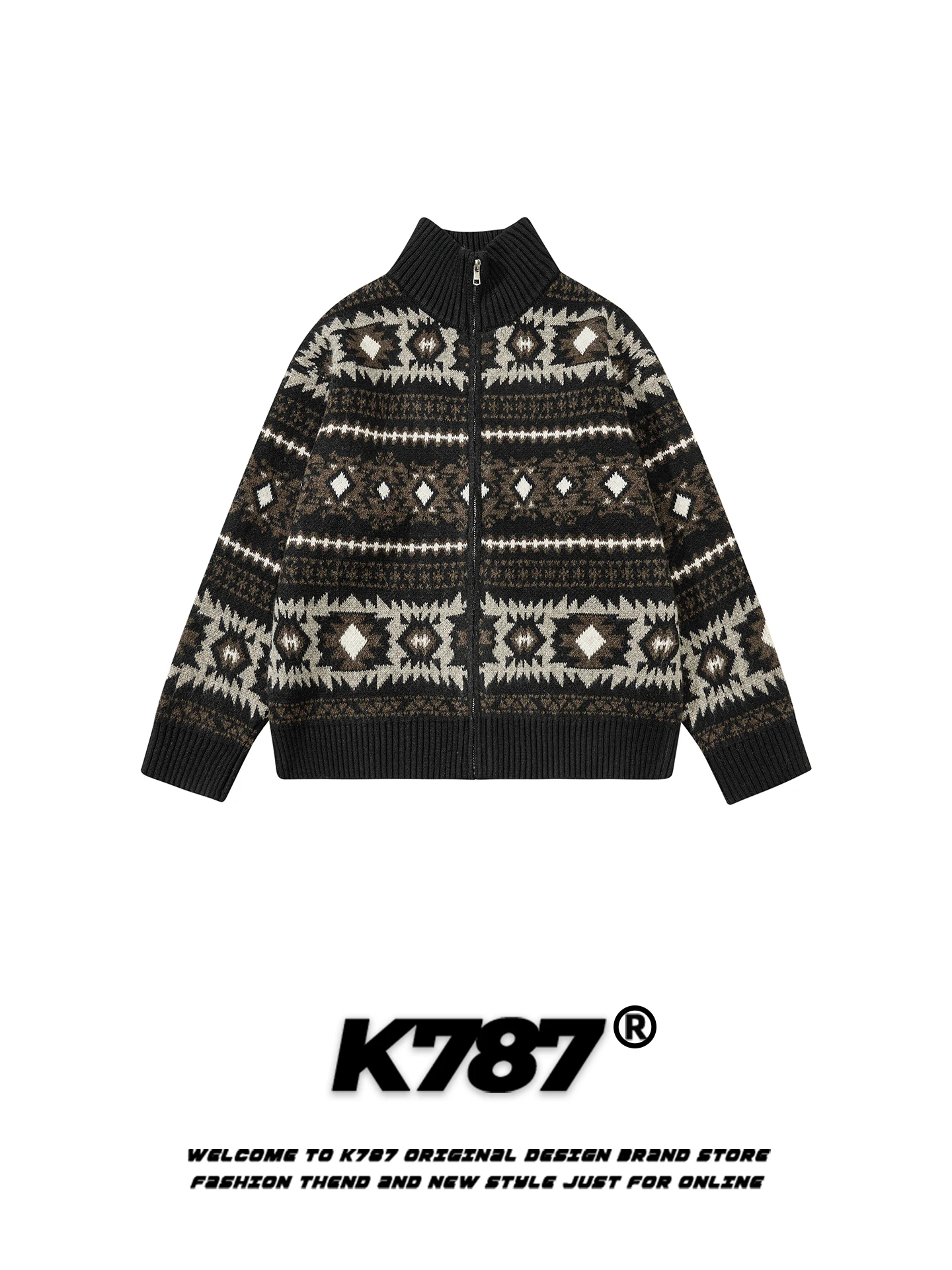 K787 American Retro Fair Isle Knitted Sweater Loose Fit Couple's Stand Collar Knitwear Men's Women's Casual Winter Warmth
K787 American Retro Fair Isle Knitted Sweater Loose Fit Couple's Stand Collar Knitwear Men's Women's Casual Winter Warmth
