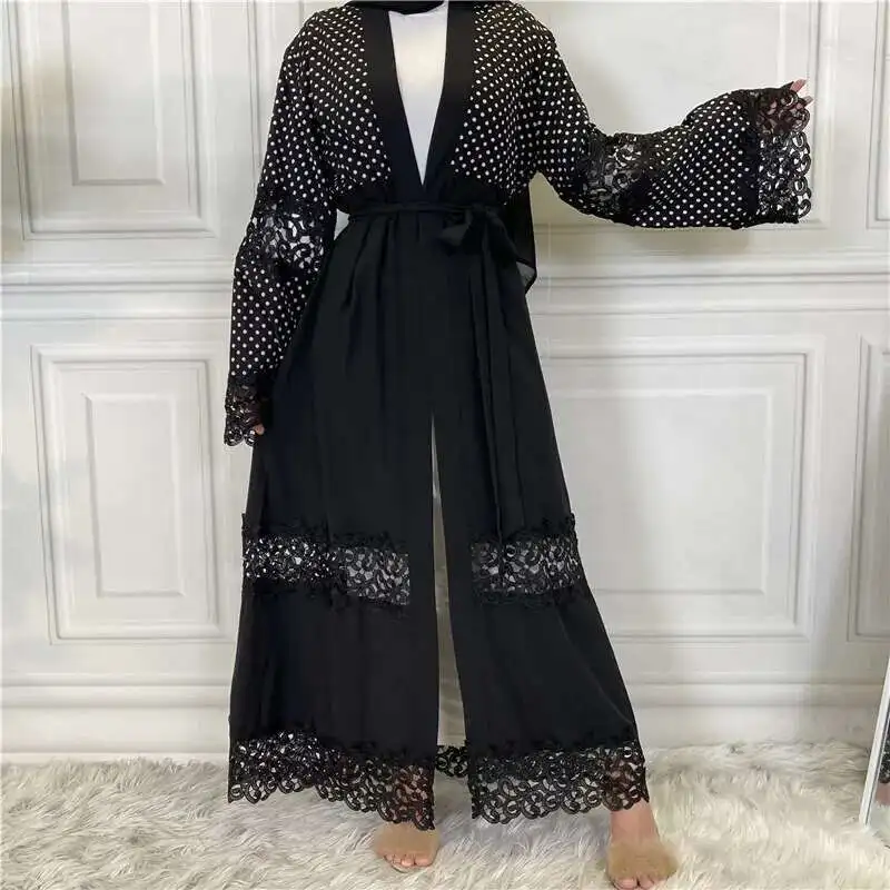New Fashion Black Lace Stitching Wave Point Turkish Islamic Cardigan Muslim Abaya 1805 Abaya Ramadan Dubai Luxury Islam Elegant
New Fashion Black Lace Stitching Wave Point Turkish Islamic Cardigan Muslim Abaya 1805 Abaya Ramadan Dubai Luxury Islam Elegant