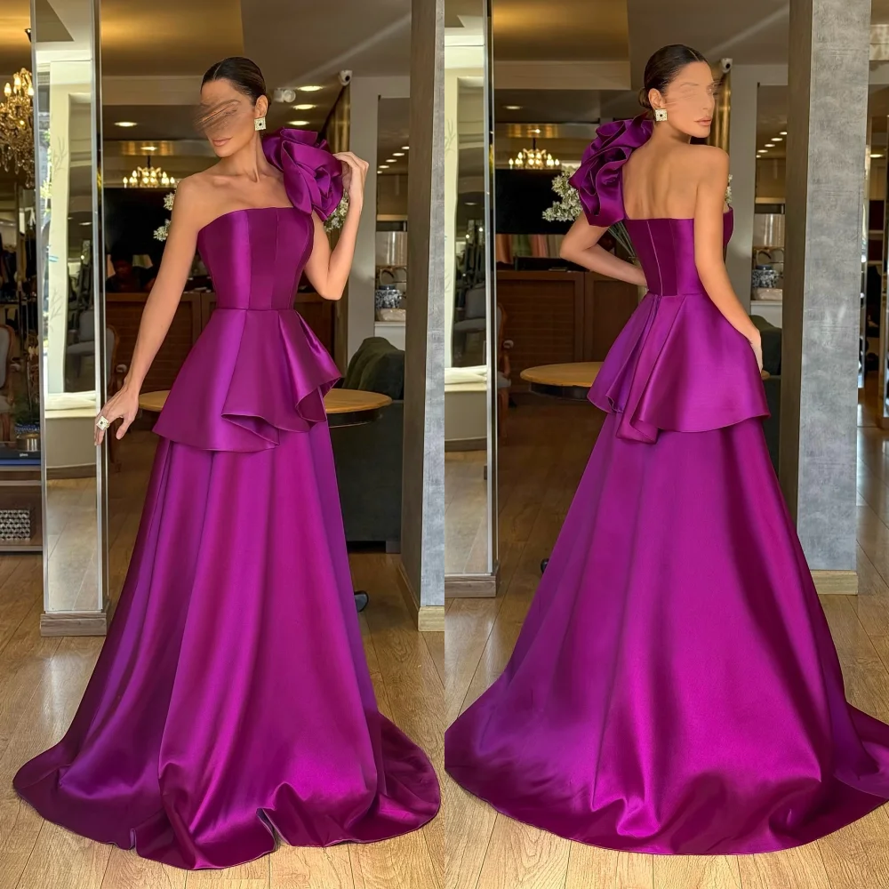 Customized Charmeuse Ruched Flower One-shoulder A-line Purple Long Dresses Bespoke Occasion Luxury Evening Gown Charming
Customized Charmeuse Ruched Flower One-shoulder A-line Purple Long Dresses Bespoke Occasion Luxury Evening Gown Charming