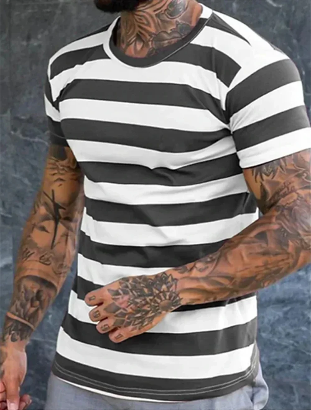 Creative summer striped style 3d printed men's T-shirt loose crew neck short sleeve top street casual
Creative summer striped style 3d printed men's T-shirt loose crew neck short sleeve top street casual