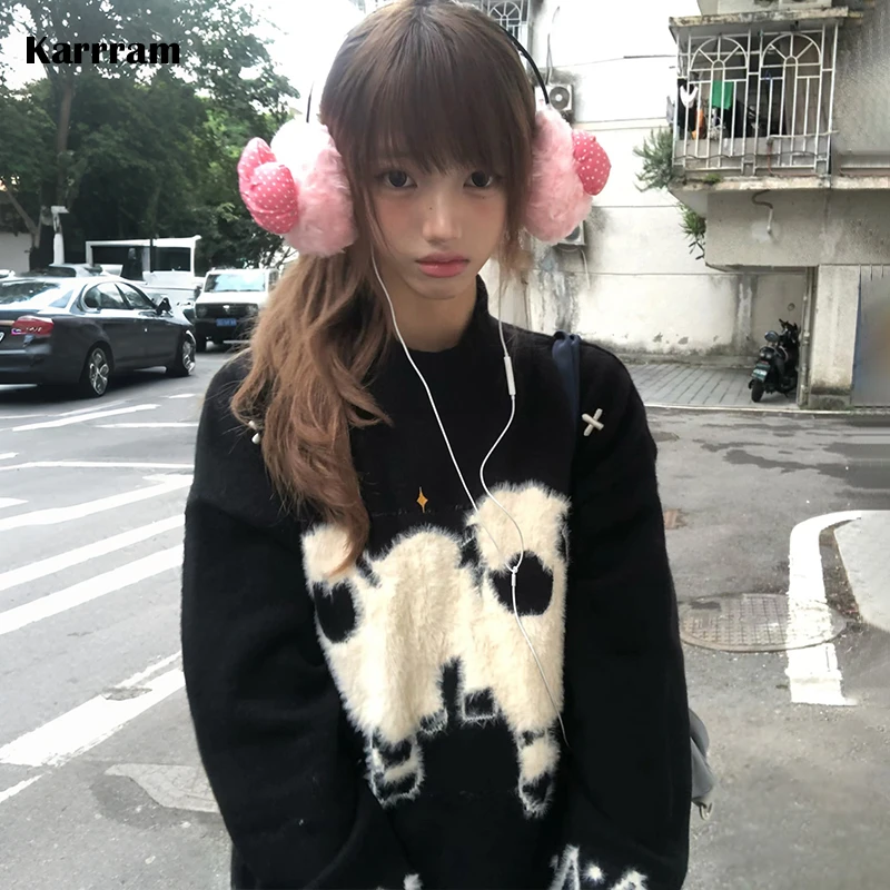 Karrram Japanese Y2k Lambs Jacquard Sweater Vintage Harajuku Black Knitted Pullover Korean 2000s Style Knitwear American Retro
Karrram Japanese Y2k Lambs Jacquard Sweater Vintage Harajuku Black Knitted Pullover Korean 2000s Style Knitwear American Retro