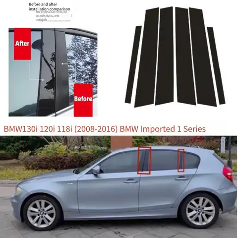 For BMW 130i 120i 116i 118i 2008-2016 6pcs Window Trim Covers Center Film Column B C Pillar Posts Sticker Car Accessories