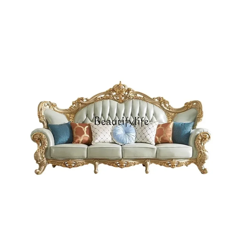 European champagne gold solid wood luxury leather 123 sofa living room combination first layer cowhide high-end
European champagne gold solid wood luxury leather 123 sofa living room combination first layer cowhide high-end