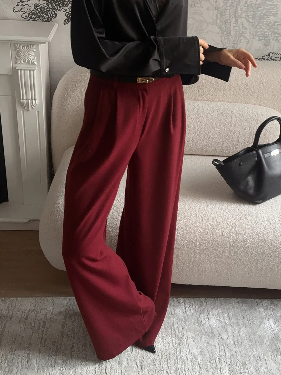 Wolfeel Burgundy Wide Leg Pants Women's Pocket Pleated Trousers Fashionable High Waisted Casual Loose Pants Spring Summer New 
Wolfeel Burgundy Wide Leg Pants Women's Pocket Pleated Trousers Fashionable High Waisted Casual Loose Pants Spring Summer New