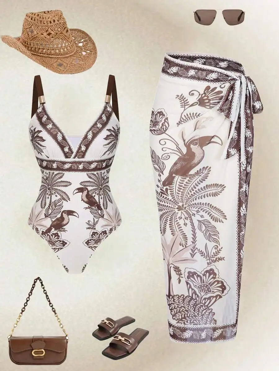 Women Printed Swimsuit And Wrap Skirt 2 Piece Beach Set Tropical Toucan Pattern
Women Printed Swimsuit And Wrap Skirt 2 Piece Beach Set Tropical Toucan Pattern