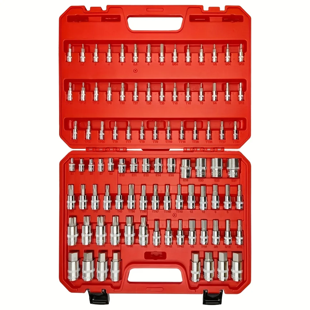 92pcs 1/4" 3/8"and 1/2" Allen And Torx Bit Socket Set, Drive Torx/Tamper Proof Torx/Hex, S2 Steel &CR-V, SAE & Metric
92pcs 1/4" 3/8"and 1/2" Allen And Torx Bit Socket Set, Drive Torx/Tamper Proof Torx/Hex, S2 Steel &CR-V, SAE & Metric
