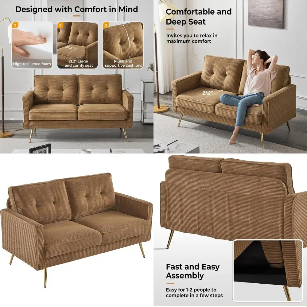 56 Khaki Loveseat: Cozy Corduroy Sofa for Living Room or Bedroom, Ideal for Small Spaces
56 Khaki Loveseat: Cozy Corduroy Sofa for Living Room or Bedroom, Ideal for Small Spaces