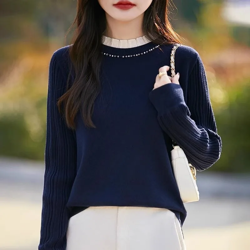 Solid Color Pullover Women's Beaded Loose Fashionable Bottoming Knitted Sweater Autumn and Winter Top
Solid Color Pullover Women's Beaded Loose Fashionable Bottoming Knitted Sweater Autumn and Winter Top