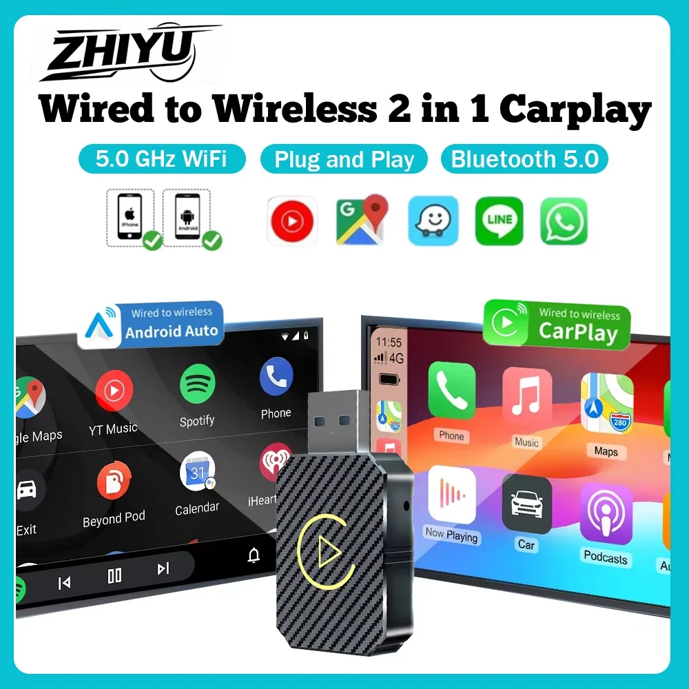 Беспроводной адаптер ZHIYU 2-в-1 для CarPlay и Android Auto: AI-бокс Plug & Play, Wi-Fi 5.0 ГГц, Bluetooth 5.0, мини-адаптер
Беспроводной адаптер ZHIYU 2-в-1 для CarPlay и Android Auto: AI-бокс Plug & Play, Wi-Fi 5.0 ГГц, Bluetooth 5.0, мини-адаптер