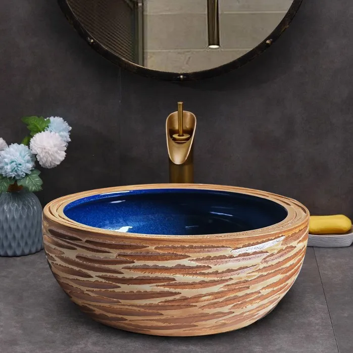 Ceramic counter basin retro round wash basin bathroom basin European art washbasin household bathroom
Ceramic counter basin retro round wash basin bathroom basin European art washbasin household bathroom