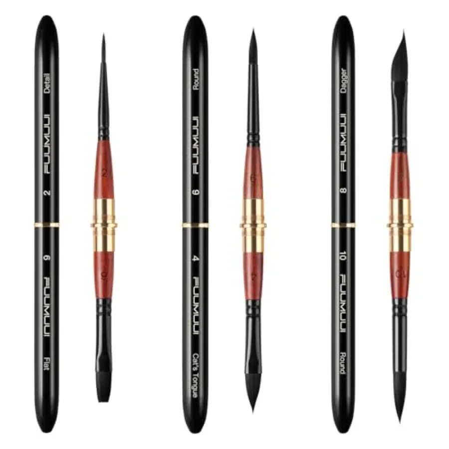 Dual Tip Travel Watercolor Brushes, 3pcs Synthetic Squirrel Hair Set of 6 Versatile Tips with Leather Pouch Perfect for Waterco
Dual Tip Travel Watercolor Brushes, 3pcs Synthetic Squirrel Hair Set of 6 Versatile Tips with Leather Pouch Perfect for Waterco