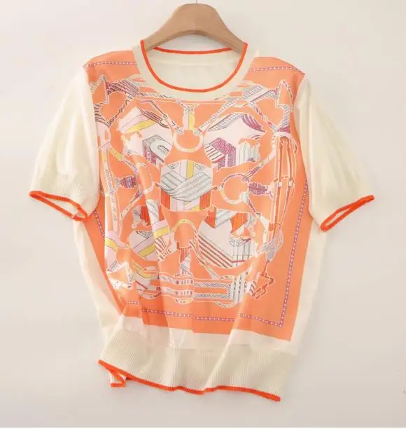 Summer O Neck Short Sleeve thin sweater T Shirt Women Fashion Print knitted tops Slim Fit Casual Tees
Summer O Neck Short Sleeve thin sweater T Shirt Women Fashion Print knitted tops Slim Fit Casual Tees