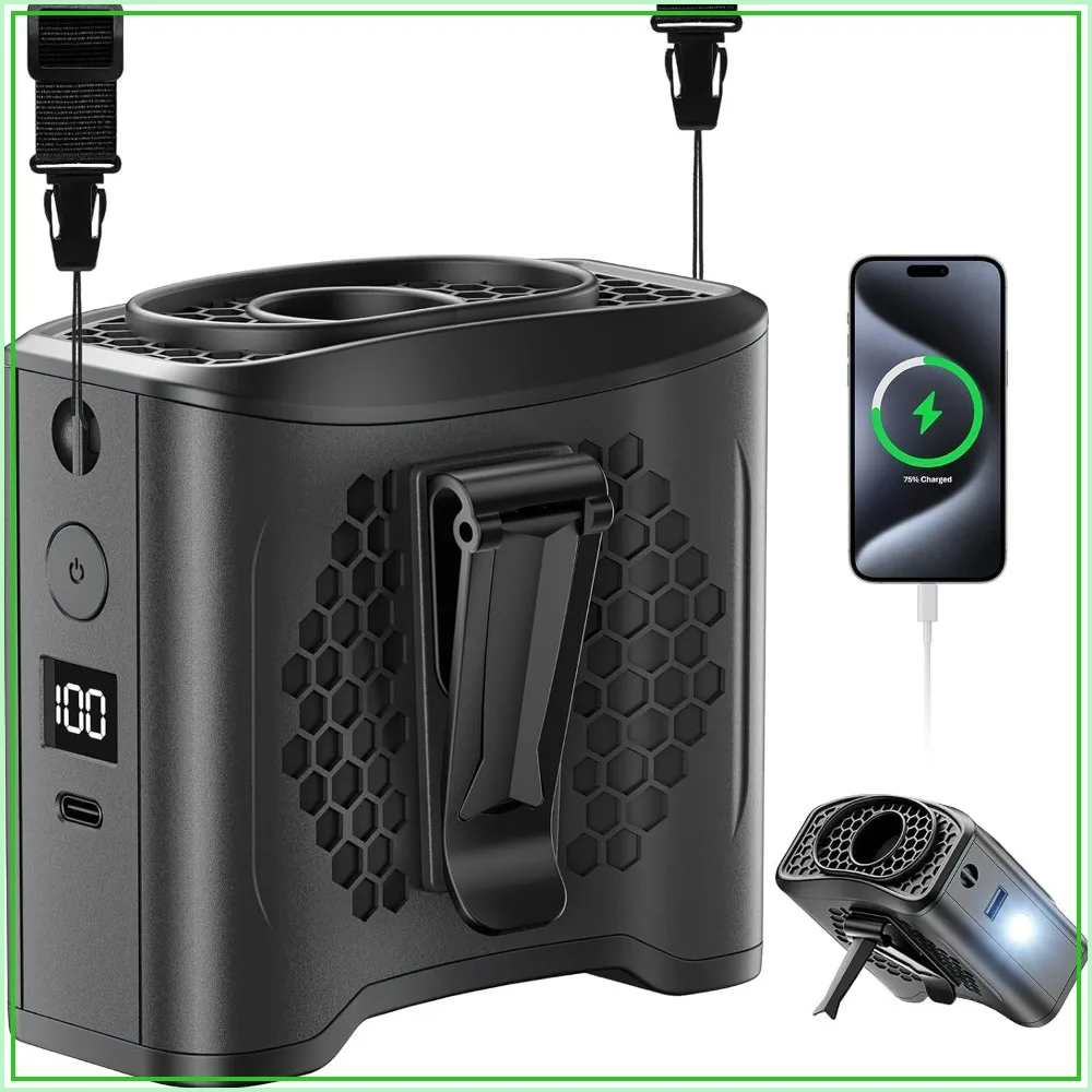 Waist Fan Clip On, 4 Speeds 13000RPM, 10000mAh Power Bank, Wearable Cooling Fan with SOS Light, LCD Display, for Outdoor
Waist Fan Clip On, 4 Speeds 13000RPM, 10000mAh Power Bank, Wearable Cooling Fan with SOS Light, LCD Display, for Outdoor