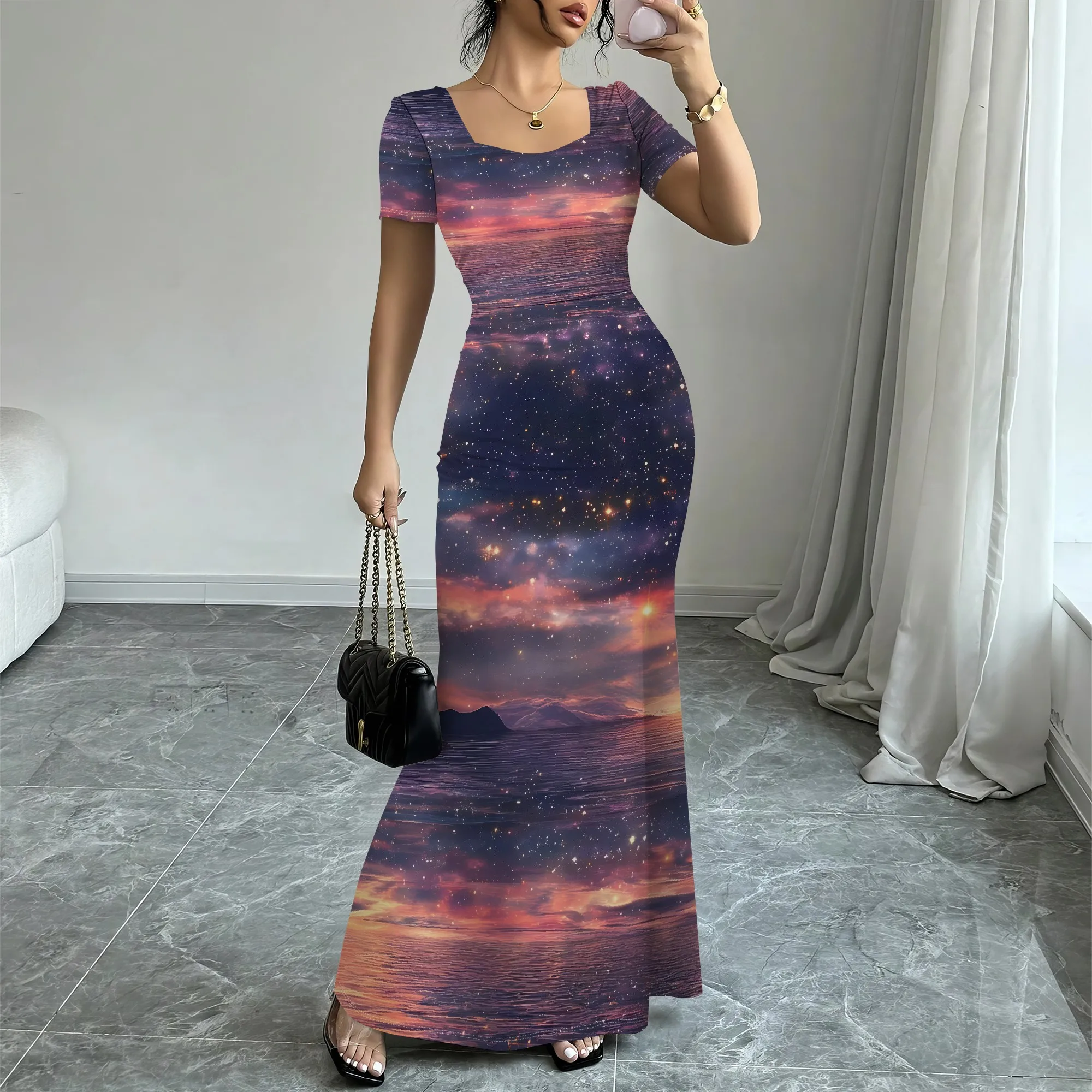 EQQZD Dazzling Starry Sky Print Mermaid Tail Maxi Dress, Stylish Casual Short Sleeve Square Neck Dress - Standard Size
EQQZD Dazzling Starry Sky Print Mermaid Tail Maxi Dress, Stylish Casual Short Sleeve Square Neck Dress - Standard Size