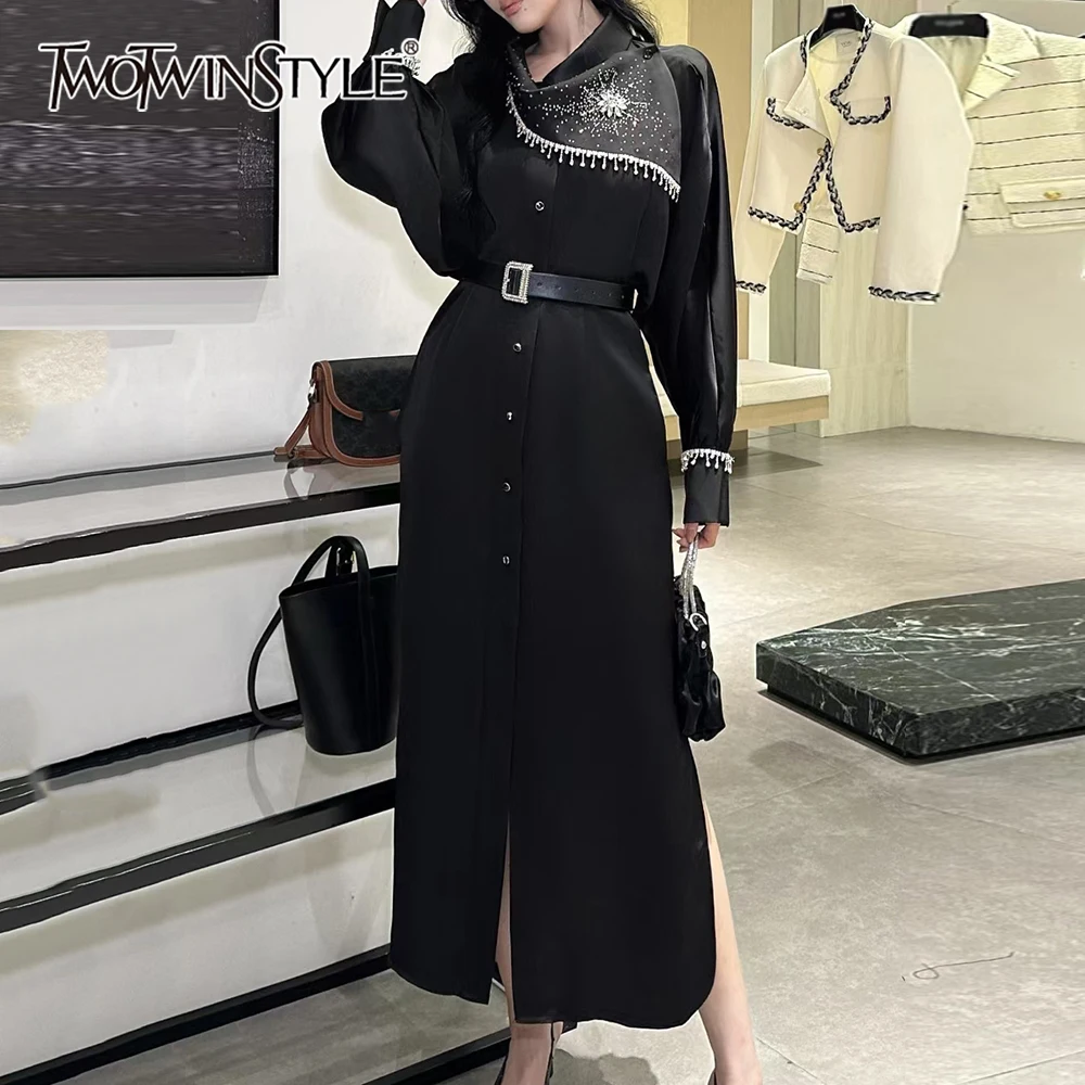 TWOTWINSTYLE Black Spliced Diamond Dress Female Lapel Long Sleeve Elegant Temperment Women's Dresses Autumn Style Fashion New
TWOTWINSTYLE Black Spliced Diamond Dress Female Lapel Long Sleeve Elegant Temperment Women's Dresses Autumn Style Fashion New