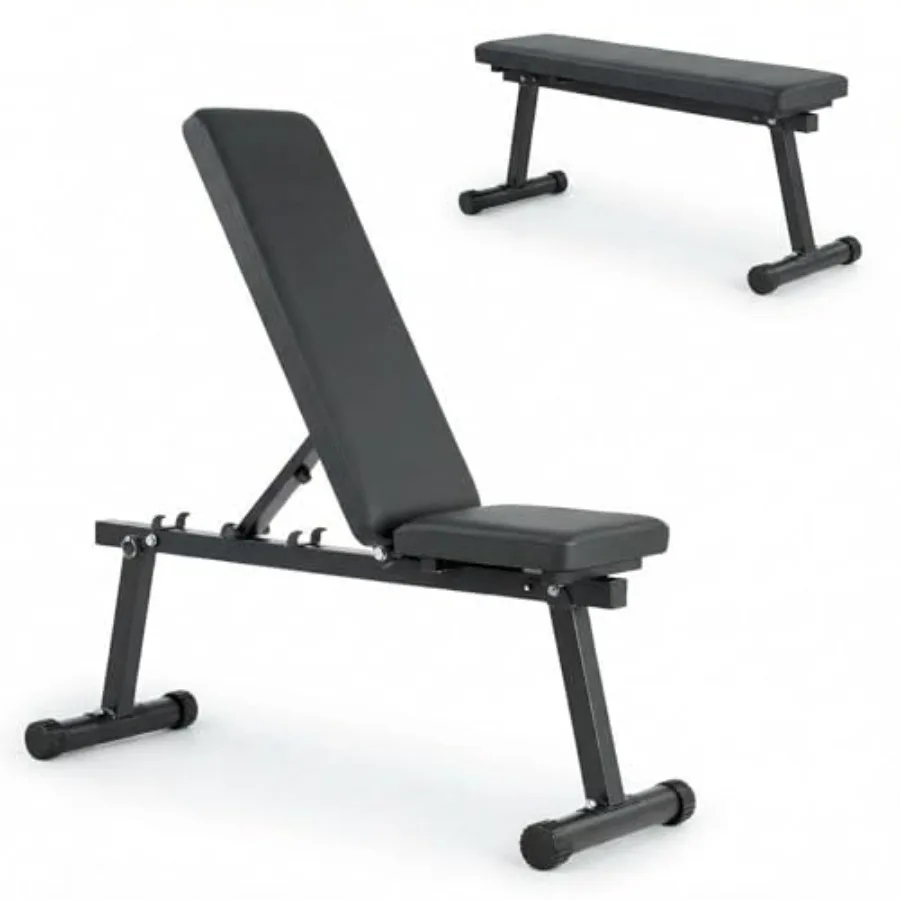 Home gym workout bench: steel frame, black, adjustable incline/decline/flat positions, 300 lb capacity, foldable for space-savi
Home gym workout bench: steel frame, black, adjustable incline/decline/flat positions, 300 lb capacity, foldable for space-savi