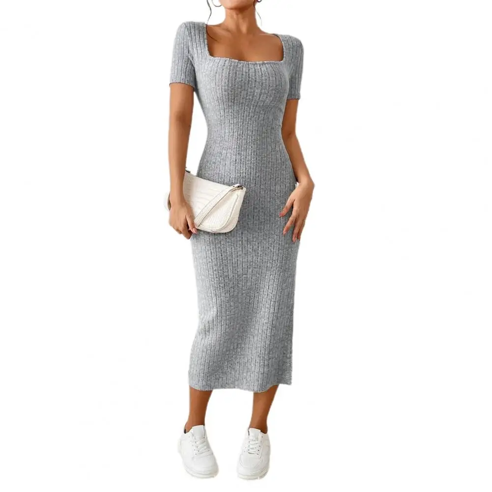 Women Dress Solid Color Square Neckline Dress Elegant Square Neck Midi Dress for Women Knitted Elastic Skinny for Lady
Women Dress Solid Color Square Neckline Dress Elegant Square Neck Midi Dress for Women Knitted Elastic Skinny for Lady