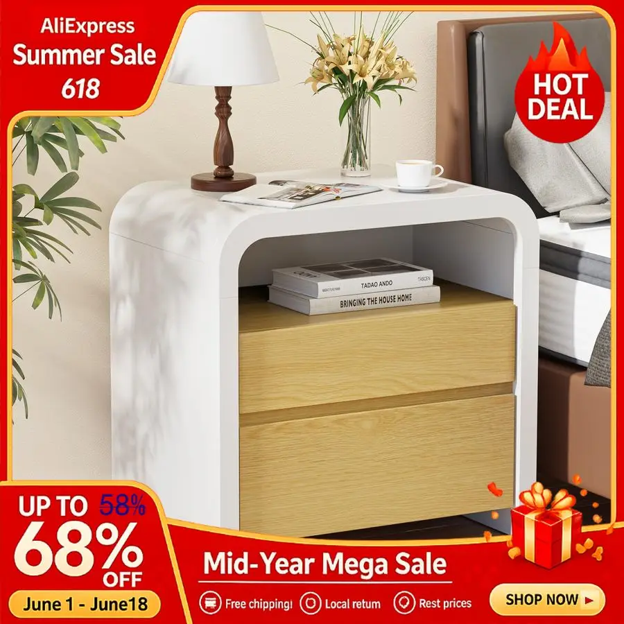 24 inches White Modern Nightstand, Bedside Table Curved AntiCollision Design, Large Night Stand with 2 Storage Drawers, Custom
24 inches White Modern Nightstand, Bedside Table Curved AntiCollision Design, Large Night Stand with 2 Storage Drawers, Custom