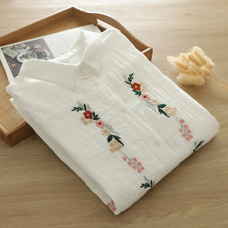 2025 New Cotton Flowers Embroidery White Shirt Women Lapel Collar Literature Tops Girl Long Sleeve Blouses for Lady Clothes
2025 New Cotton Flowers Embroidery White Shirt Women Lapel Collar Literature Tops Girl Long Sleeve Blouses for Lady Clothes
