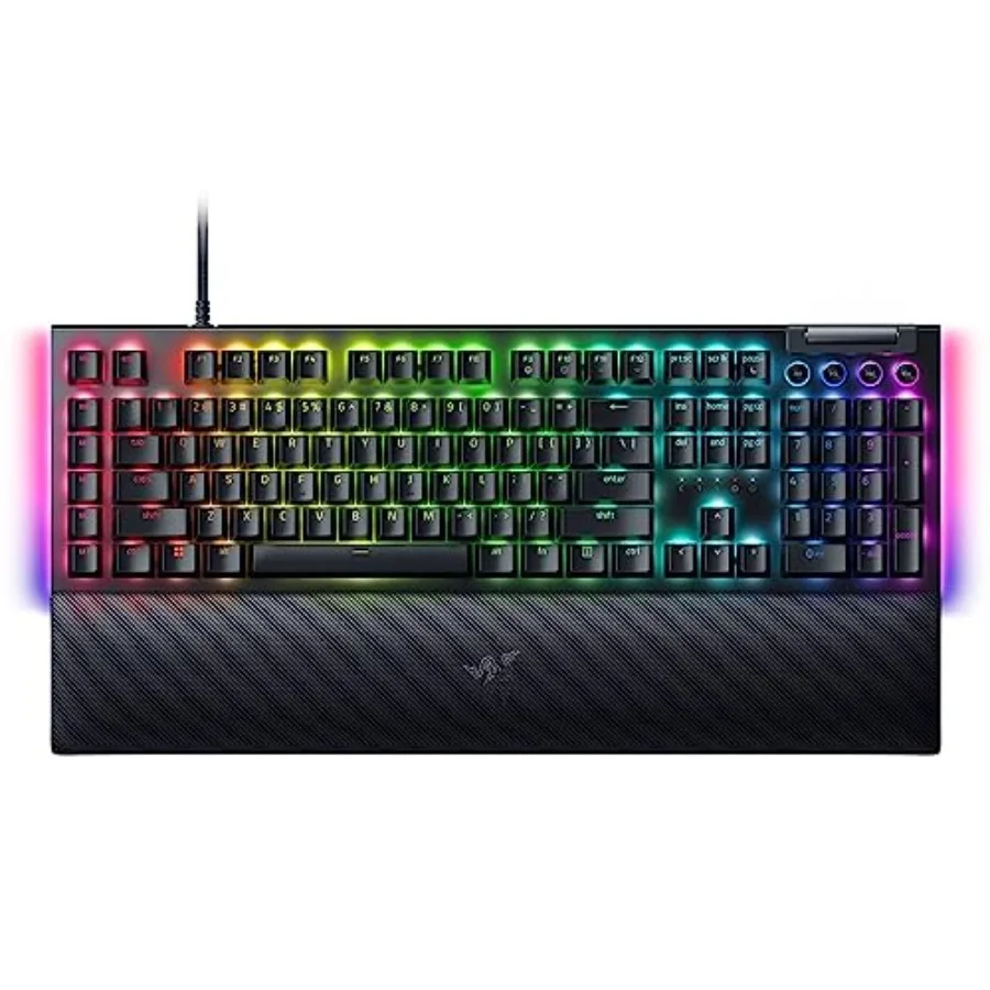 Механическая игровая клавиатура BlackWidow V4 с зелеными тактильными переключателями, RGB-подсветкой, 6 программируемыми кнопками, магнитной подставкой для запястий, двойная.
Механическая игровая клавиатура BlackWidow V4 с зелеными тактильными переключателями, RGB-подсветкой, 6 программируемыми кнопками, магнитной подставкой для запястий, двойная.