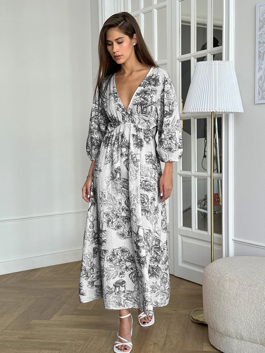 Marthaqiqi Printing Ladies Sleepwear Sexy V-Neck Nightgown Long Sleeve Pajamas Lace Up Nightwear Ankle-Length Dress Home Clothes
Marthaqiqi Printing Ladies Sleepwear Sexy V-Neck Nightgown Long Sleeve Pajamas Lace Up Nightwear Ankle-Length Dress Home Clothes