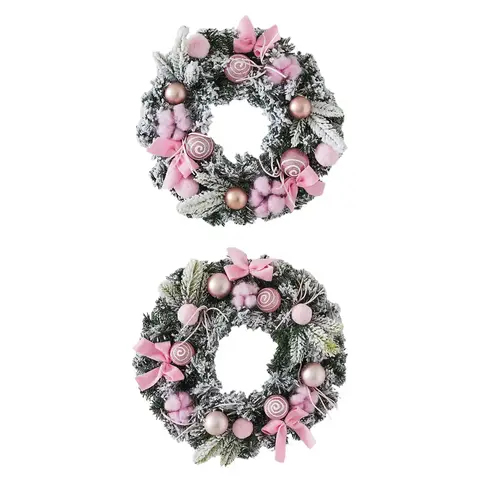 Christmas Wreath Front Door Garland Collection Wall Hanging with Pink Bow Party Decoration Winter Wreath for Garden
