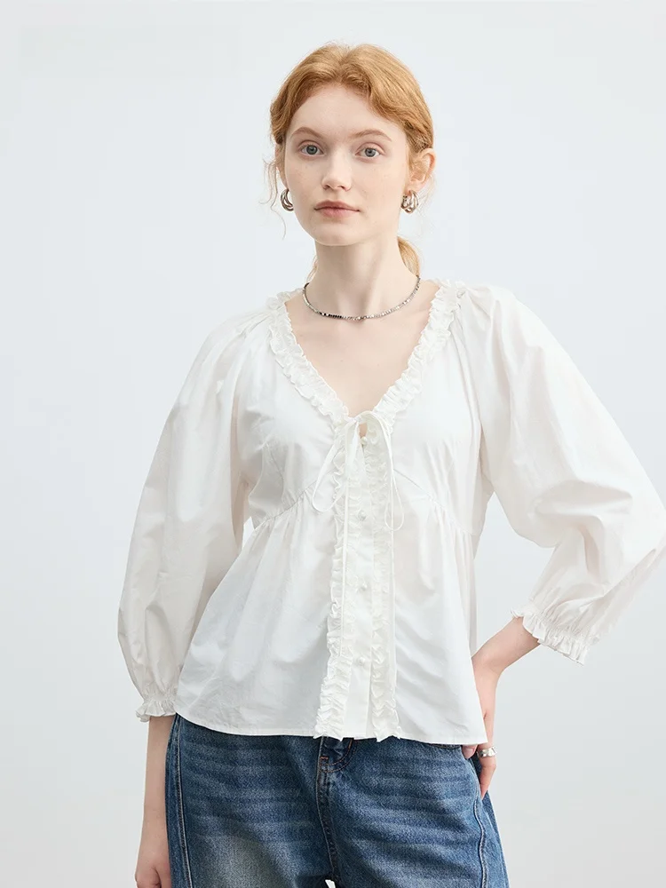French Style White V-Neck Shirt Women's Early Spring Waist-Cinching Belted Design Doll Shirt Top Half Sleeve Earlet
French Style White V-Neck Shirt Women's Early Spring Waist-Cinching Belted Design Doll Shirt Top Half Sleeve Earlet