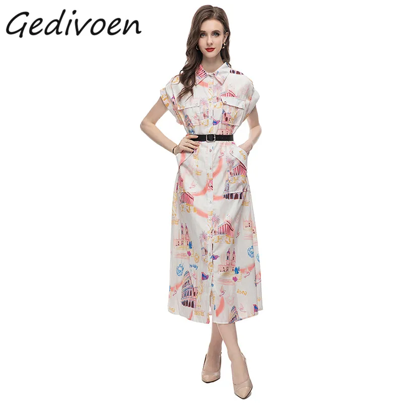 Gedivoen Summer Fashion Designer Vintage Casual Dress Women Turn-Down Collar Pocket Sashes Single Breasted Slit Print Midi Dress
Gedivoen Summer Fashion Designer Vintage Casual Dress Women Turn-Down Collar Pocket Sashes Single Breasted Slit Print Midi Dress