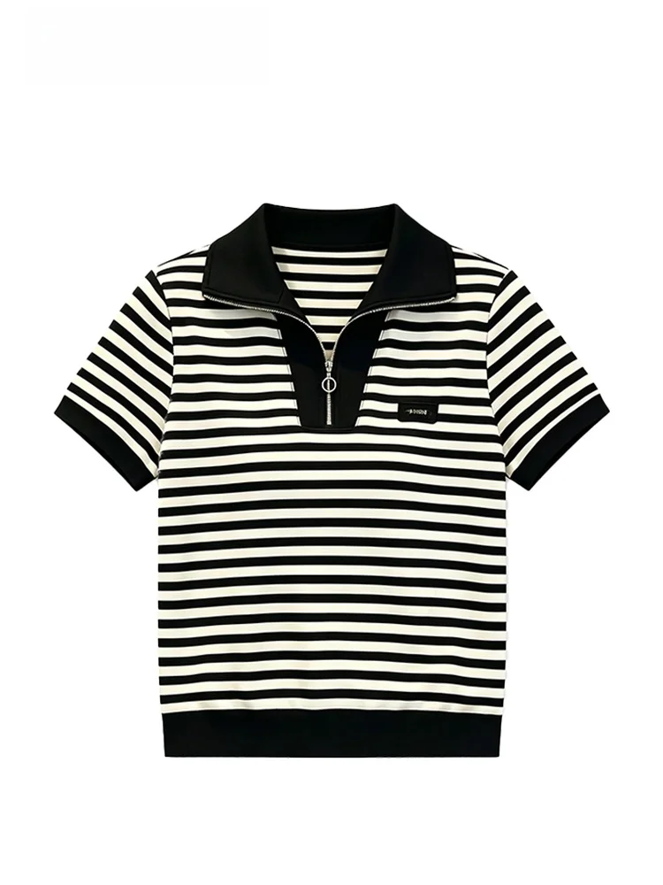 Summer Women's Striped Neck Short Sleeve T-Shirt plus Size Korean Style Cotton Blend Fashionable Casual Top
Summer Women's Striped Neck Short Sleeve T-Shirt plus Size Korean Style Cotton Blend Fashionable Casual Top