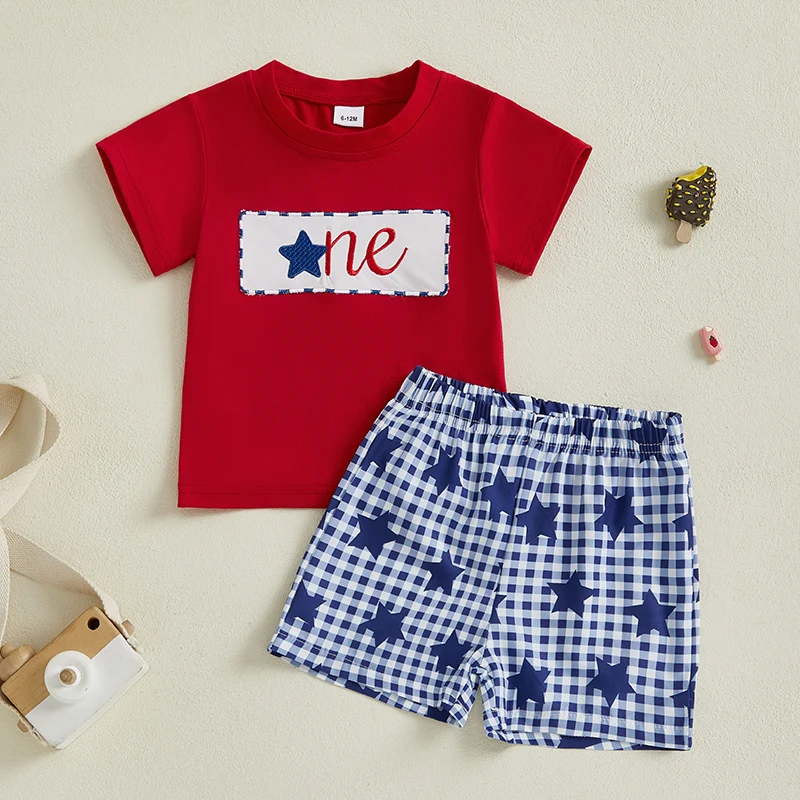 Baby 4th of July Outfit Star Letter Embroidered Short Sleeve Tops Plaid Elastic Waist Shorts 2Pcs Set
Baby 4th of July Outfit Star Letter Embroidered Short Sleeve Tops Plaid Elastic Waist Shorts 2Pcs Set