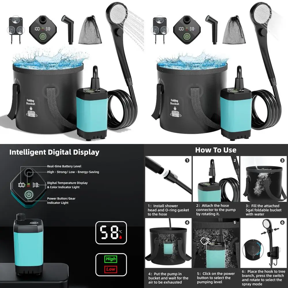 Портативный перезаряжаемый душ с фильтрующей насадкой и складным ведром на 5 галлонов для активного отдыха, пляжа, путешествий и автомобиля
Портативный перезаряжаемый душ с фильтрующей насадкой и складным ведром на 5 галлонов для активного отдыха, пляжа, путешествий и автомобиля