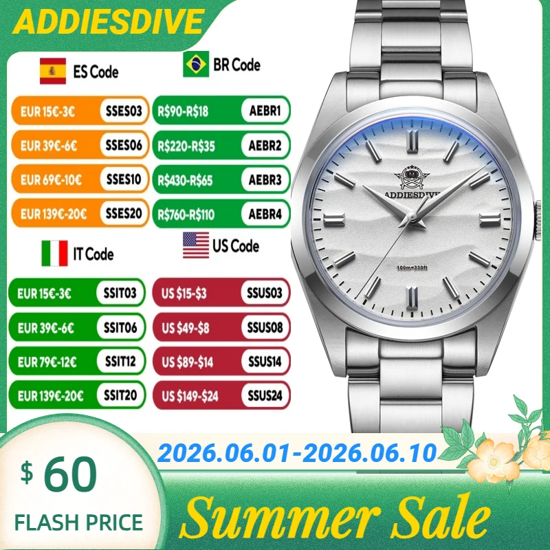 ADDIESDIVE 36mm Bubble Mirror Glass Women's Diver Quartz Watch 316L Stainless Steel 100M Waterproof Wristwatches Fashion Watches
ADDIESDIVE 36mm Bubble Mirror Glass Women's Diver Quartz Watch 316L Stainless Steel 100M Waterproof Wristwatches Fashion Watches