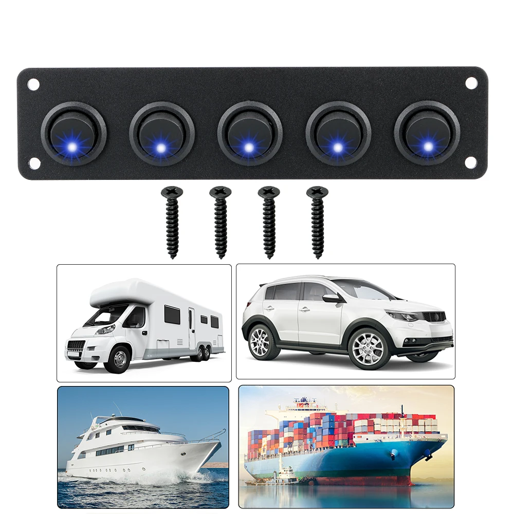Round Dash Rocker Toggle Switch Panel Waterproof 5 Gang Blue LED Outlet Combination 12-24V for RV Boat Yacht MarineCar Marine
Round Dash Rocker Toggle Switch Panel Waterproof 5 Gang Blue LED Outlet Combination 12-24V for RV Boat Yacht MarineCar Marine