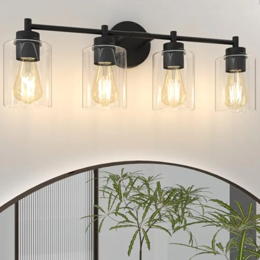 4-Light Bathroom Light Fixtures Matte Black Modern Vanity Light with Clear Glass Shades Bathroom Sconce for Mirror Living Room
4-Light Bathroom Light Fixtures Matte Black Modern Vanity Light with Clear Glass Shades Bathroom Sconce for Mirror Living Room