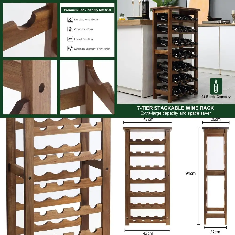 Натуральная 7-уровневая деревянная напольная винная полка, вмещает 28 бутылок, отдельно стоящее хранилище для кухни или погреба
Натуральная 7-уровневая деревянная напольная винная полка, вмещает 28 бутылок, отдельно стоящее хранилище для кухни или погреба