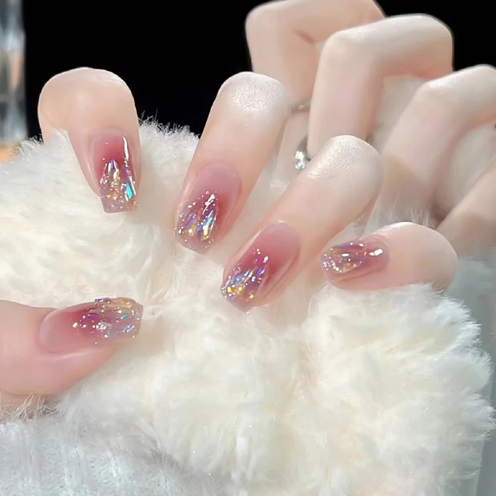 24Pcs Blush Glitter Aurora Rhinestones Detachable Finished False Nails Pink Gradient Fake Nails Press on Nails with Jelly Glue *
24Pcs Blush Glitter Aurora Rhinestones Detachable Finished False Nails Pink Gradient Fake Nails Press on Nails with Jelly Glue *