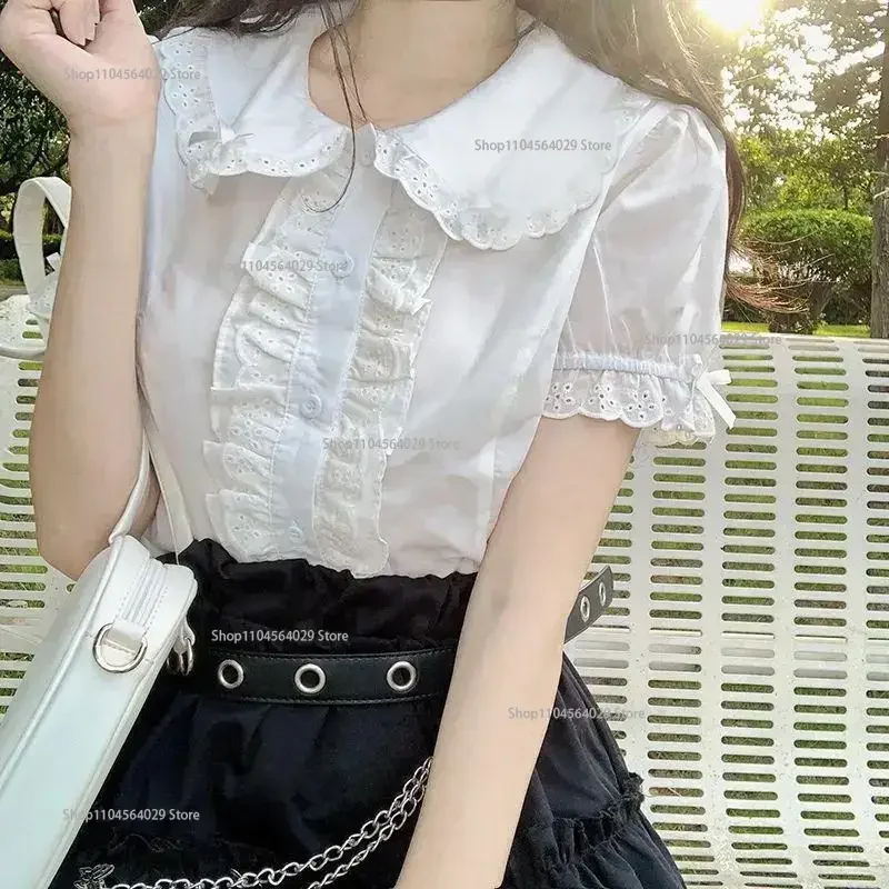 Summer 2025 XS-2XL Japanese Kawaii Lolita Blouse Shirt Sweet Small White New Fashionable Lace Short Sleeve Top for Women
Summer 2025 XS-2XL Japanese Kawaii Lolita Blouse Shirt Sweet Small White New Fashionable Lace Short Sleeve Top for Women