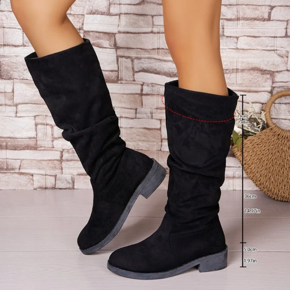 Pleated Boots Women Faux Suede Flock Knee High Boots 2025 Winter Women Fashion Slip on Square Low Heel Knight Booties Mujer
Pleated Boots Women Faux Suede Flock Knee High Boots 2025 Winter Women Fashion Slip on Square Low Heel Knight Booties Mujer