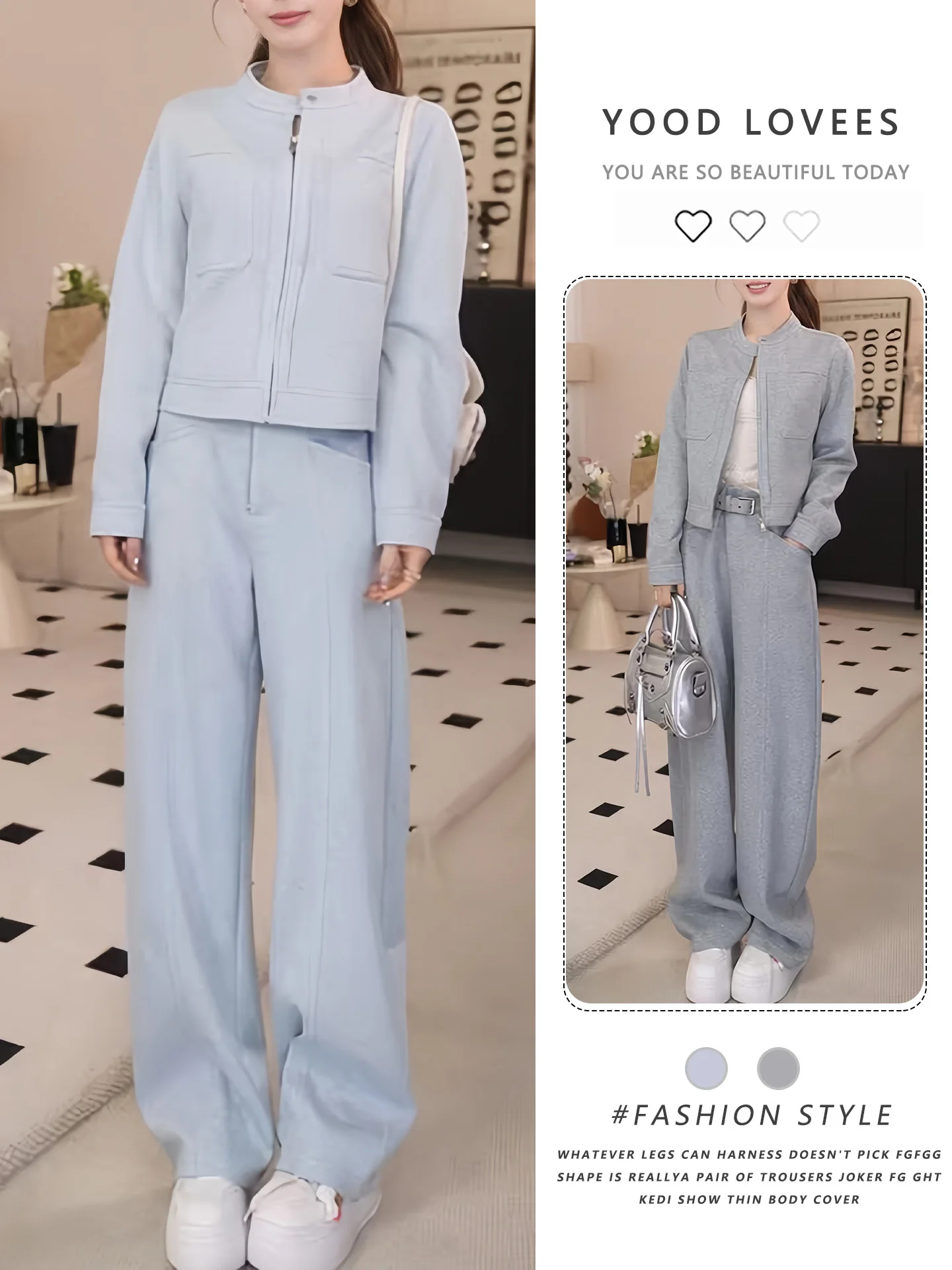 Casual Sporty round Neck Short Jacket Wide Leg Pants Two Piece Set Fashionable Ageless Spring Autumn Wear for Women
Casual Sporty round Neck Short Jacket Wide Leg Pants Two Piece Set Fashionable Ageless Spring Autumn Wear for Women