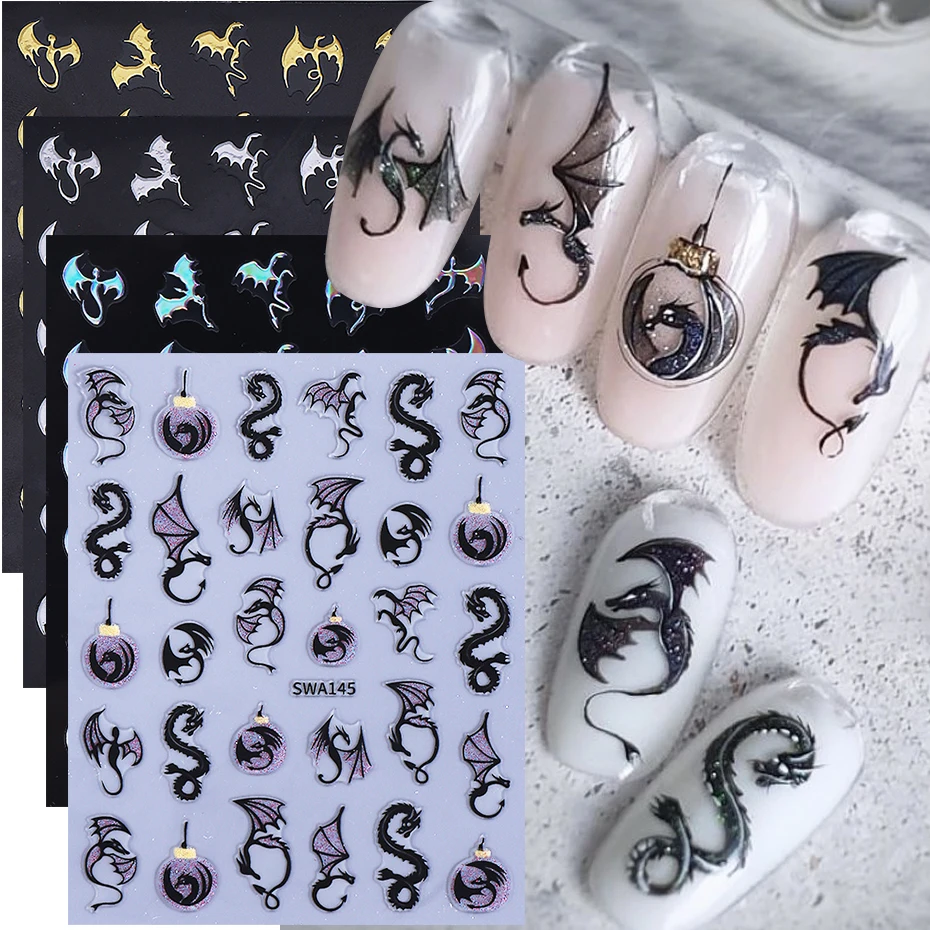 3/4pcs Metallic Dragon Nail Stickers Evil Bat Flying Dragon Designs Self-Adhesive Nail Decals Y2K Halloween Manicure Decoration
3/4pcs Metallic Dragon Nail Stickers Evil Bat Flying Dragon Designs Self-Adhesive Nail Decals Y2K Halloween Manicure Decoration