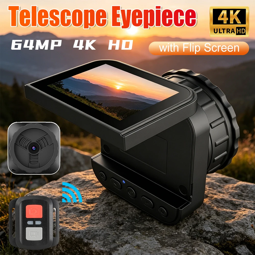 Wireless Telescope Eyepiece with Flip Screen 64MP 4K 2.4G WIFI Portable Camera Eyepiece for Astronomical Binoculars Microscope
Wireless Telescope Eyepiece with Flip Screen 64MP 4K 2.4G WIFI Portable Camera Eyepiece for Astronomical Binoculars Microscope