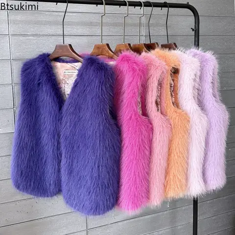 New Women's Faux Fur Vests New Fashion Fluffy Sleeveless Jackets Female Vest Loose Autumn Winter Warm Streetwear Waiscoat Tops