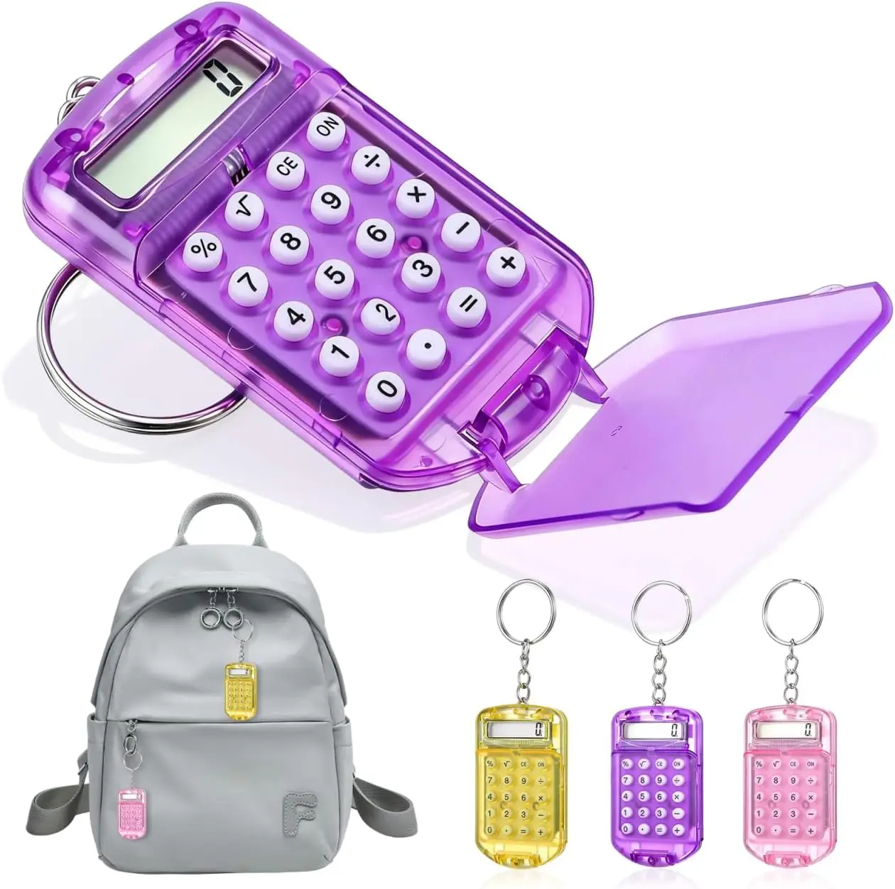 3 Pack Mini Keychain Calculator, Pocket Size 4 Function Basic Math Tool for School Office Home, Purple Yellow Pink Set
3 Pack Mini Keychain Calculator, Pocket Size 4 Function Basic Math Tool for School Office Home, Purple Yellow Pink Set