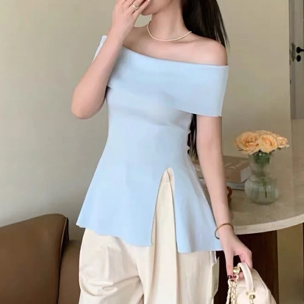 Beach Vacation Off Shoulder T-Shirt Fashionable Slit Design Top Backless Backless Summer Shirt Casual Wear Knitted Fabric
Beach Vacation Off Shoulder T-Shirt Fashionable Slit Design Top Backless Backless Summer Shirt Casual Wear Knitted Fabric